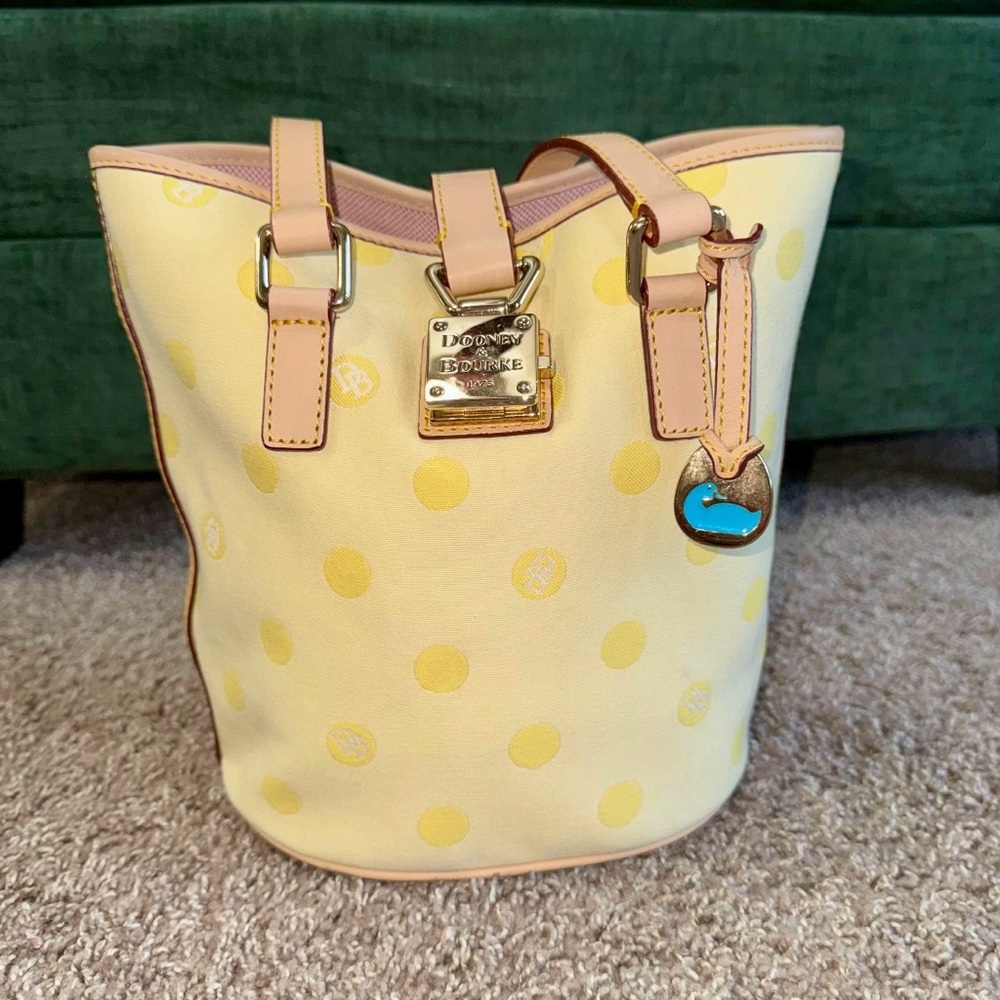 Dooney & Bourke Yellow Polka Dot Signature Bucket Bag